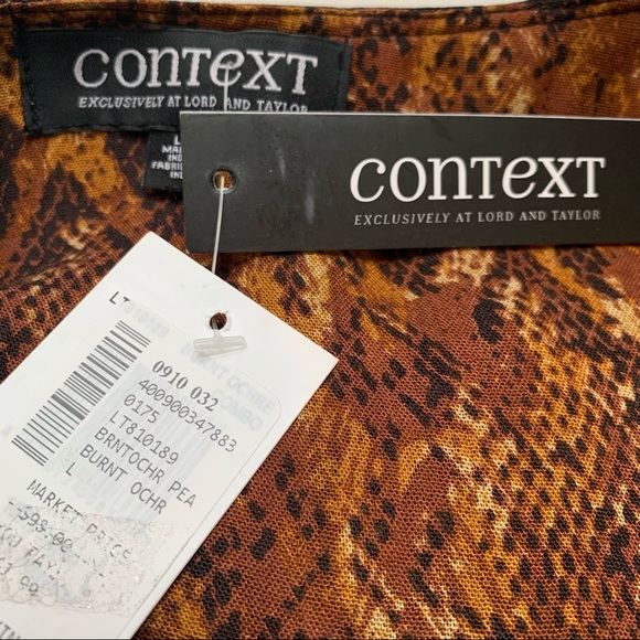 Context Lord & Taylor Brown Multicolor Dress Midi Long Bell Sleeve Women's Large - Picture 8 of 9